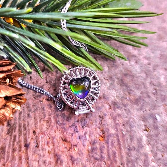 Genuine Canadian Ammolite Ferris Wheel 925 Pendant Necklace - Picture 5 of 11